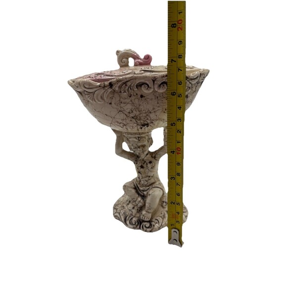 Vtg Possible Dreams Cherub Compote Candy Dish W/ Lid Crackle Glaze Pink Accents - Picture 9 of 14